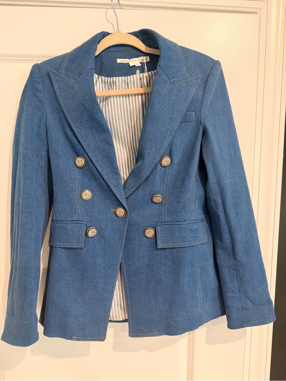 Veronica Beard Medium Blue Double-Breasted Tailored Blazer